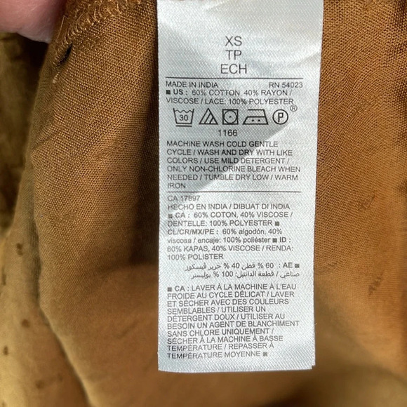 OLD NAVY Long Sleeve Pintucked ClipDot Mini Swing Dress Sisal Brown Lace Tier XS - Picture 10 of 12